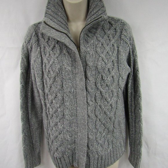 St. John's Bay Sweaters - Women's | Petite | St. John's Bay | Grey & White | Zip Up | Cardigan